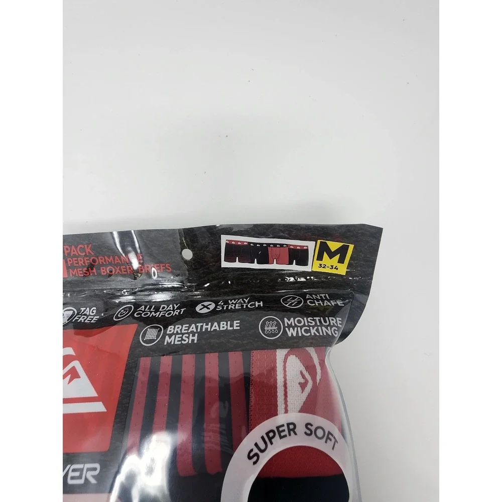 Quiksilver Mens Performance Mesh Boxer Briefs Black Red Nylon Athletic Size M